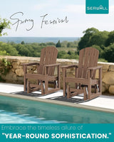 SERWALL Outdoor Glider Chair Set of 4, HDPE Wood-Like Patio Glider Rocker All-Weather Porch Glider for Outside, Brown - Photo 7