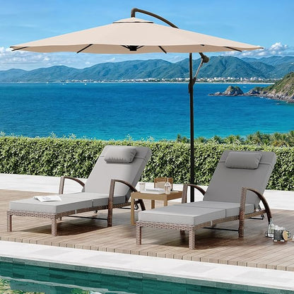 GarveeLife 2-Piece Rattan Patio Folding Chaise Lounge, 5-Position Adjustable Backrest Outdoor Lounge Chair with Cushion and Pillow for Poolside, Backyard, Deck, Porch, Grey