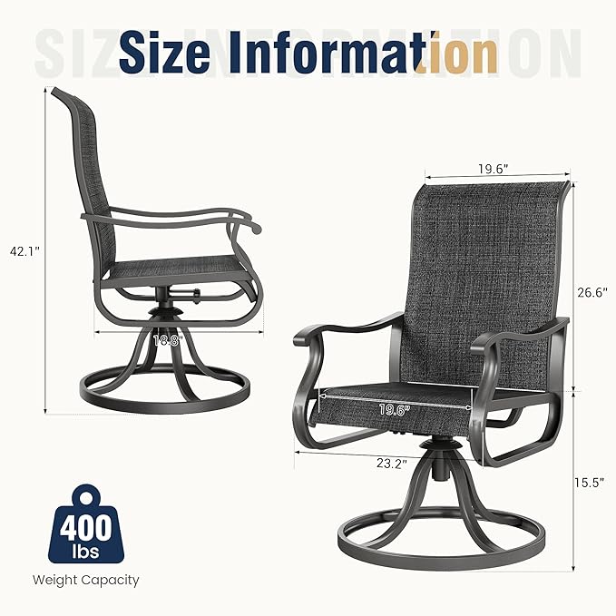 Amopatio Patio Swivel Chairs Set of 8, Outdoor Swivel Rocker Dining Chairs with All Weather Textilene High Back & Metal Frame, for Backyard Deck Lawn Garden, Dark Grey