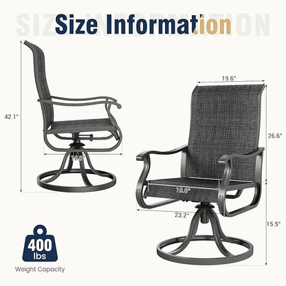 Amopatio Patio Swivel Chairs Set of 2, Outdoor Swivel Rocker Dining Chairs with All Weather Textilene High Back & Metal Frame, for Backyard Deck Lawn Garden, Dark Grey
