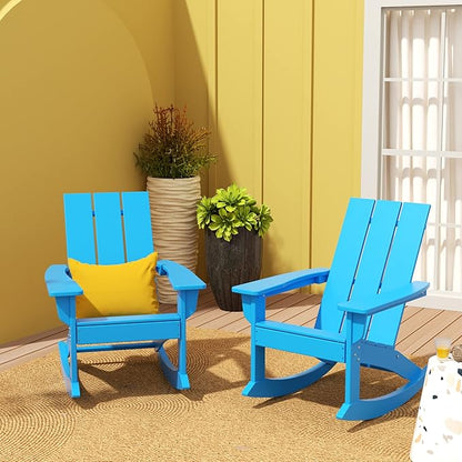 WO WESTIN OUTDOOR HDPE Shoreside Modern Rocking Poly Adirondack Chair (Set of 2),Pacific Blue