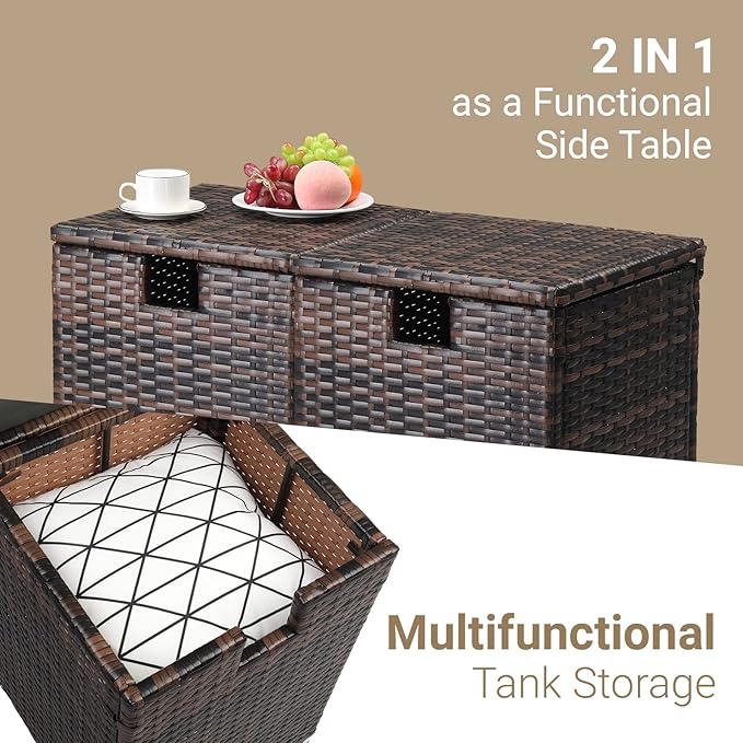 Outdoor Wicker Side Table with Storage Space, Square PE Rattan End Table for Patio Garden Poolside Deck - Photo 4