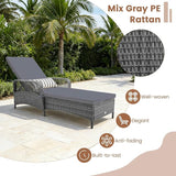 COSTWAY PE Rattan Chaise Lounge Chair, 6 Gear Adjustable Recliner with Armrest & Pillow - Photo 5