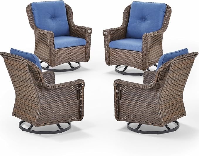 Patio Chairs Outdoor Swivel Glider - Set of 4 High Back Outside Brown Wicker Rattan Rocking Chair with Thick Cushion - Photo 1