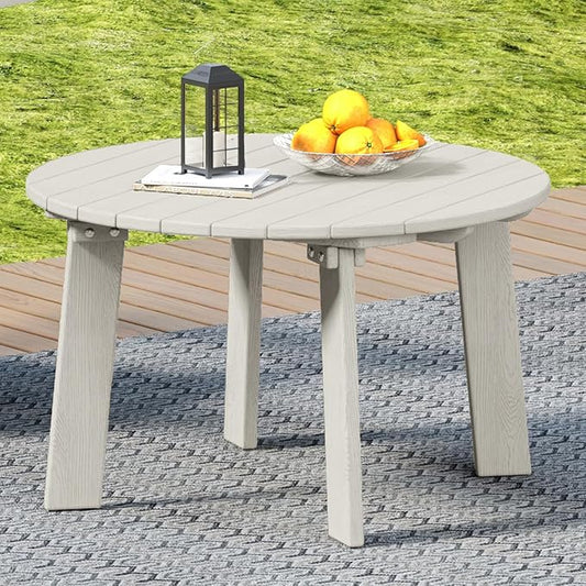 Outdoor Round Coffee Table, Adirondack Patio Coffee Table, Outdoor Large Side Table for Balcony Lawn (White)