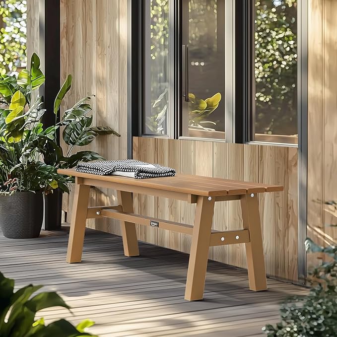 VINGLI 47” Outdoor Bench Garden Bench HDPE Porch Bench w/Metal Legs, Poly Lumber Patio Bench - Photo 7