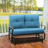 Patio Bench, Porch Glider Outdoor Swing Glider Rocking Loveseat, Steel Frame Chair with Thick Cushion (Peacock Blue) - Photo 7