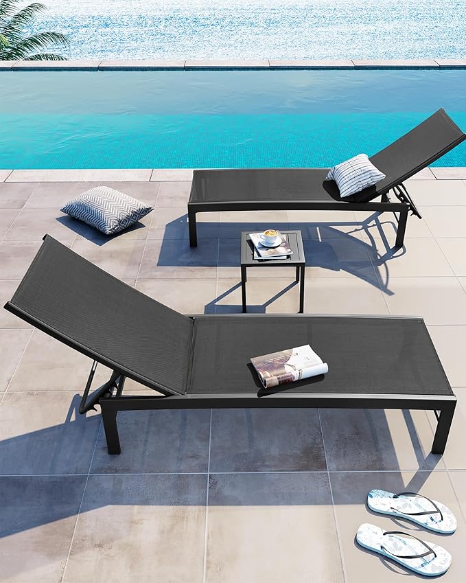 Crestlive Products 2PCS Chaise Lounge Chairs Outdoor with 1PC Side Table, Aluminum Patio Lounge Set - Photo 2