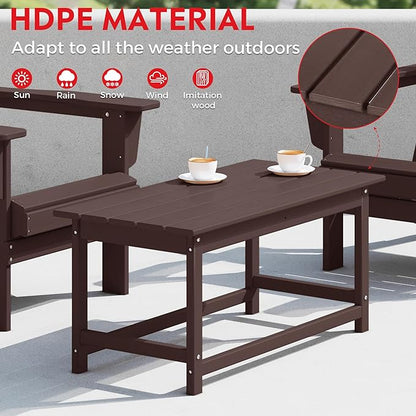 Costaelm Lakeview 7-Piece HDPE Outdoor Patio Furniture Adirondack Conversation Set, Dark Brown