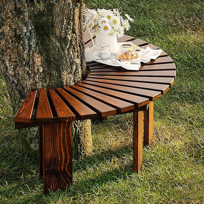 Wooden Garden Curved Bench, Half Round Outdoor Tree Bench, Wrap Around Park Backless Bench Outdoor Furniture, Garden Stool Patios Lawn Tree Chair Solid Wood Slatted Seat (1/2 Round)