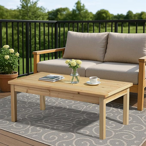 Outdoor Coffee Tables for Patio, Farmhouse Rectangle Wood Table, Weather-Resistant, 44.09" x 23.62" x 16.73" - Photo 1