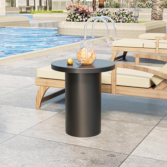 Round Metal Outdoor Patio Side Table, Steel Outdoor Accent Table, Black Small End Table, Patio Furniture, for Garden - Photo 3