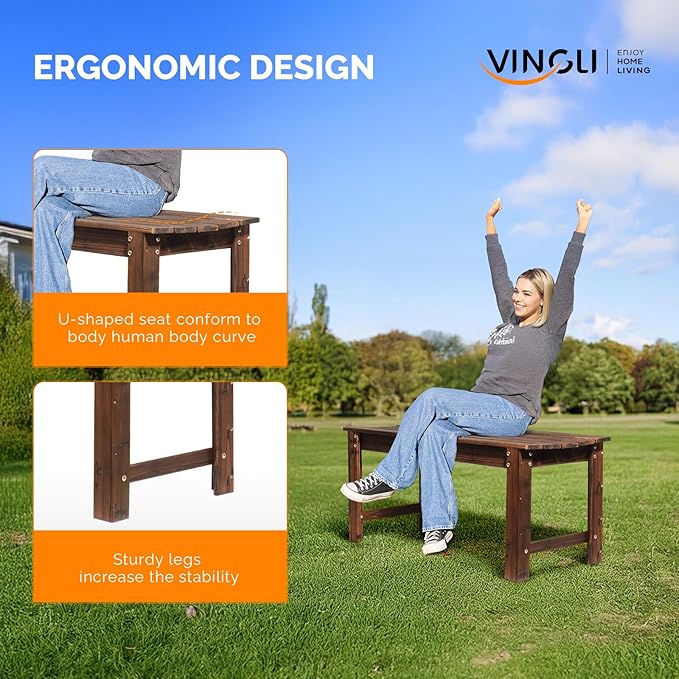 VINGLI Outdoor Wood Bench, 40" Outdoor Bench Patio Wooden Bench Garden Bench Outdoor Backless Bench for Deck Patio - Photo 4