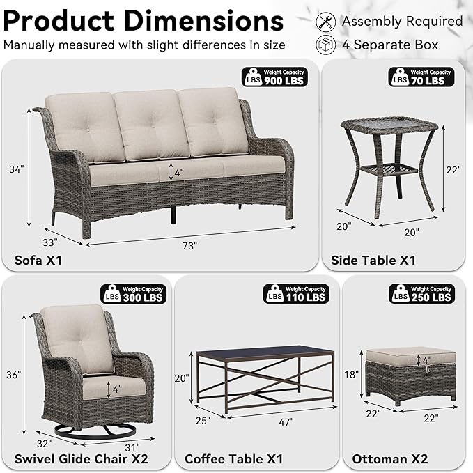 7 Piece Outdoor Wicker Patio Furniture Set, Outdoor Swivel Rocker Patio Chairs Set with Thickened Olefin Cushions - Photo 2