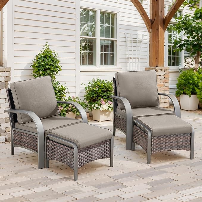 Belord 4 Pieces Wicker Patio Furniture Set Outdoor Patio Chairs with Ottomans All Weather Rattan Outdoor High Back Deep - Photo 2
