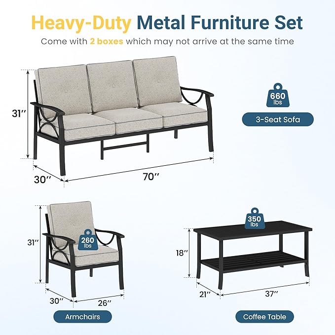 Outdoor Patio Furniture Set, 5 Seats Outdoor Patio Set with 4" Thick Cushion - Photo 2