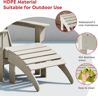 Costaelm Adirondack Chair Footrest Foldable Ottoman, Folding Ottoman Outdoor Foot Rest for Patio Waterproof, Adirondack Ottoman Outdoor, Sand