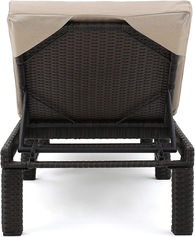 Christopher Knight Home Puerta Outdoor Wicker Chaise Lounges with Water Resistant Cushion, 2-Pcs Set, Dark Brown / Beige