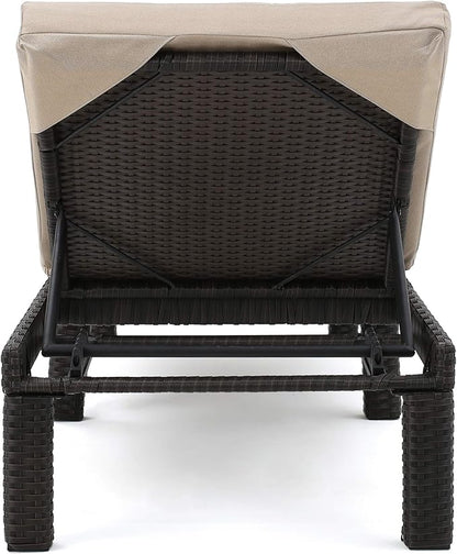 Christopher Knight Home Puerta Outdoor Wicker Chaise Lounges with Water Resistant Cushion, 2-Pcs Set, Dark Brown / Beige