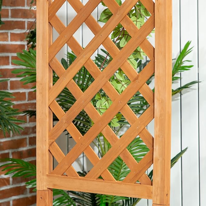 Outsunny Patio Garden Bench Arbor Arch with Pergola and 2 Trellises, 3 Seat Natural Wooden Outdoor Bench for Grape Vines & Climbing Plants, Backyard Decor, Brown