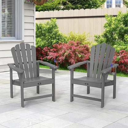 VINGLI Plastic Folding Adirondack Chair with Cup Holder, 100% Recyclable HDPE Material, Comfortable 380lb Weight Capacity for Outdoor Pool Patio Lounge Chair Lawn Furniture Fire Pit, 2 Pack,Gray