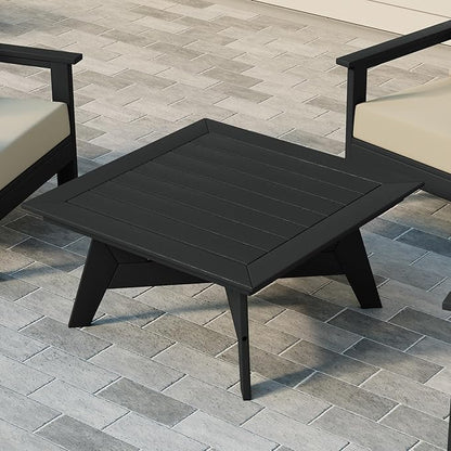 WestinTrends Avalon Modern Low Outdoor Patio Square HDPE Coffee Table, Black