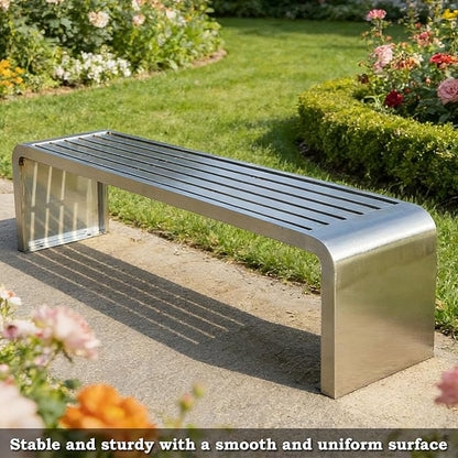 Metal Garden Bench for 2-3 People, Outside Park Bench, All Weather Modern Seating for Terraces, Courtyards, Patio, Porch, Lawn, Balcony