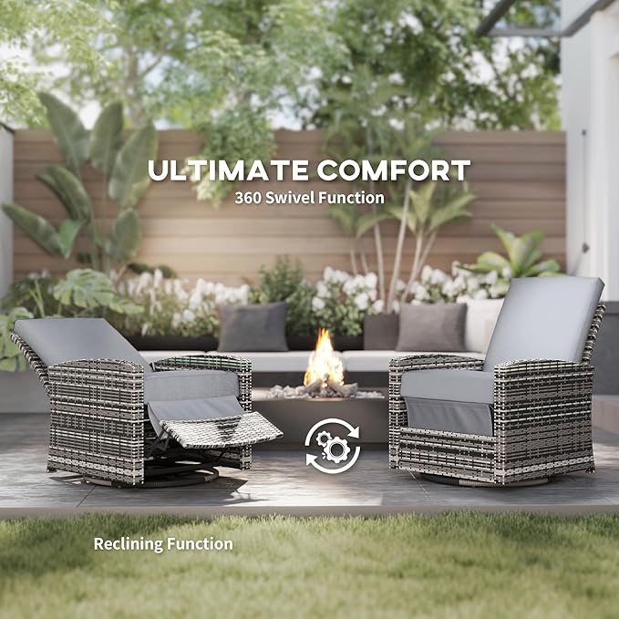 Outsunny Outdoor Wicker Swivel Recliner Chair, Reclining Backrest, Lifting Footrest, 360° Rotating Basic - Photo 5