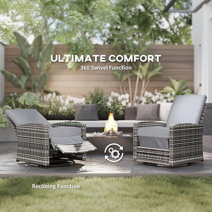 Outsunny Outdoor Wicker Swivel Recliner Chair, Reclining Backrest, Lifting Footrest, 360° Rotating Basic, Water Resistant Cushions for Patio, Gray