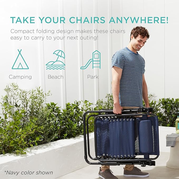 Best Choice Products Set of 2 Adjustable Steel Mesh Zero Gravity Lounge Chair Recliners w/Pillows and Cup Holder Trays - Navy