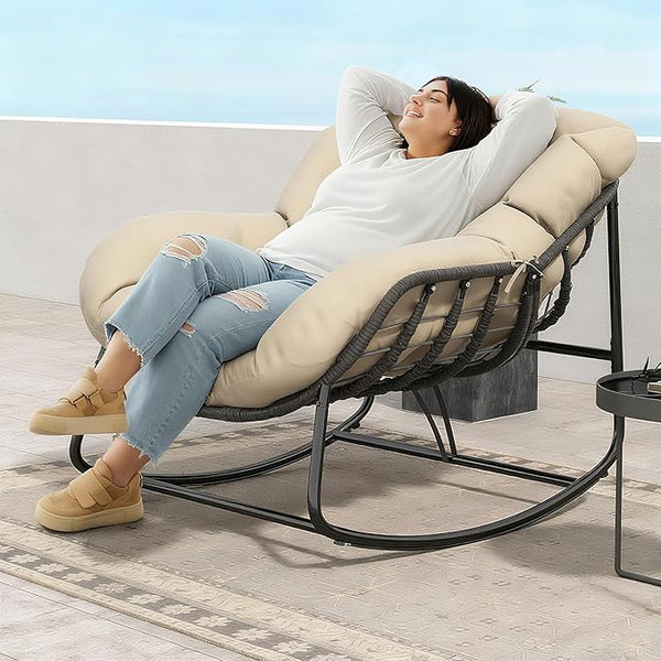 Fancyango Oversized Egg Rocking Chair for Indoor/Outdoor – All-Weather Wicker Rattan Lounge Chair with Cushion - Photo 1
