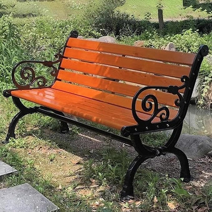 Outdoor Bench, 2-Seater Garden Bench, Metal Bench with Backrest and Armrests, Park Patio Bench with Slatted Wood Seat, for Gardens, Courtyards, Corridor Entrances, Patios(Brown,150cm/59in)