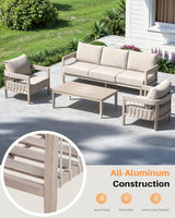 4-Piece Patio Furniture Set, Never-Rust Aluminum Patio Conversation Set, Outdoor Sofa Set with Faux Wood Grain Finish - Photo 5