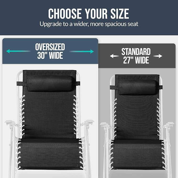 Best Choice Products Set of 2 Extra Wide Adjustable Steel Mesh Zero Gravity Lounge Chair Recliners w/Pillows and Cup Holder Trays - Black/White