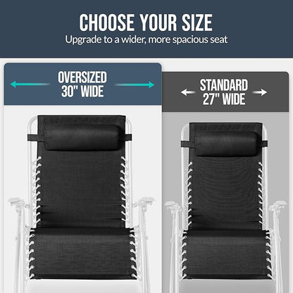 Best Choice Products Set of 2 Extra Wide Adjustable Steel Mesh Zero Gravity Lounge Chair Recliners w/Pillows and Cup Holder Trays - Black/White