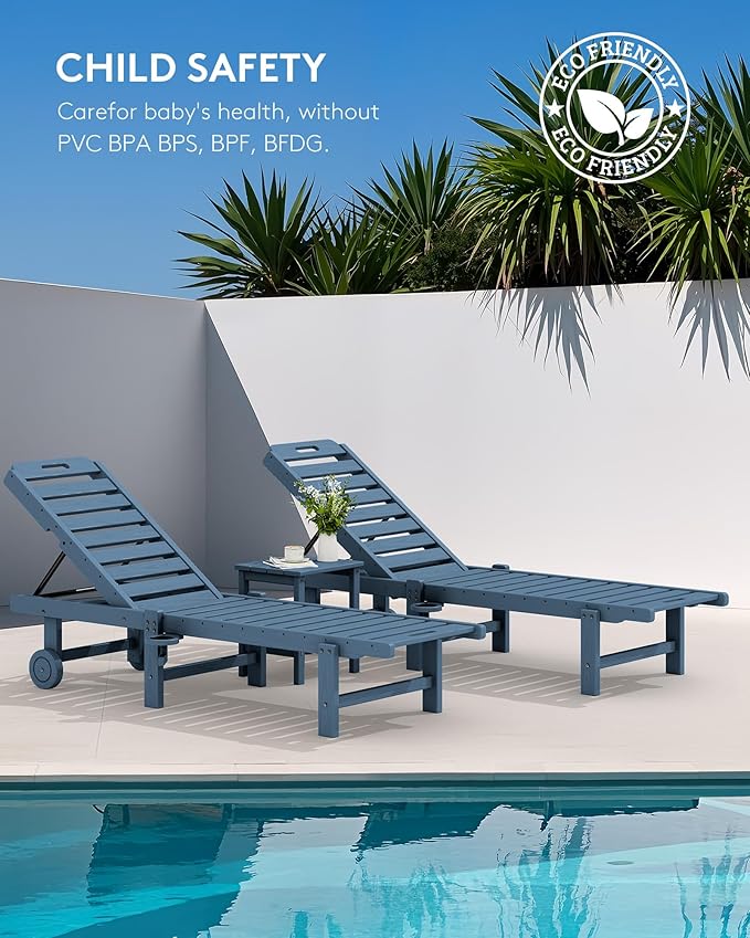 SERWALL Outdoor Chaise Lounge Set of 8, HDPE Pool Lounge Chairs with 5-Position Adjustable Backrest - Photo 9