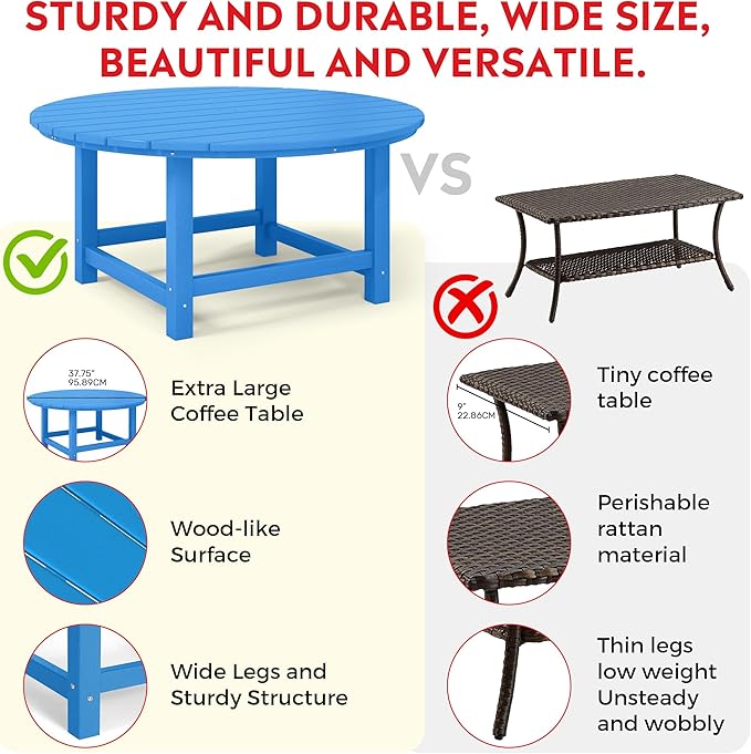 Costaelm Patio Conversation Table, Tatio Accent Tables, HDPE Outdoor Weather Resistant, Round Outdoor Porch Balcony Patio Drink Table for Outside, Pool, Backyard, Pacific Blue