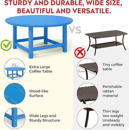 Costaelm Patio Conversation Table, Tatio Accent Tables, HDPE Outdoor Weather Resistant, Round Outdoor Porch Balcony Patio Drink Table for Outside, Pool, Backyard, Pacific Blue
