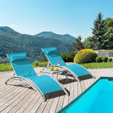 Domi Pool Lounge Chairs Set of 2 with Side Table, Aluminum Adjustable Outdoor Chaise Lounge - Photo 1