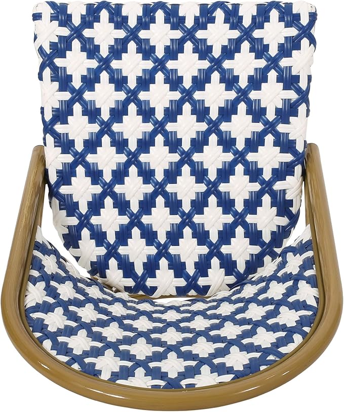 Christopher Knight Home Anastasia Outdoor French Bistro Chair (Set of 4), Blue + White + Bamboo Print Finish - Photo 8