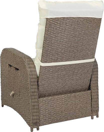 Flash Furniture Nemo Indoor/Outdoor Patio Wicker Rattan Recliner, Lounge Chair with Flip-Up Side Table, Set of 2, Beige/Brown