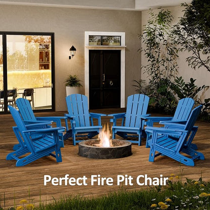 FONTOI Adirondack Chair, Outdoor Weather Resistant Lawn Furniture, Plastic Adirondack Chair with Cup Holder, 400 LBS Capacity Recliner, Garden Backyard Patio Without Screws Install,Set of 2 Klein Blue