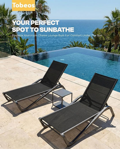 Outdoor Chaise Lounge Chair, 5-Position Adjustable Patio Lounge Chair with Ergonomic Aluminum Frame, Textilene Fabric Pool Loung Chairs for Poolside, Deck, Backyard (Black)