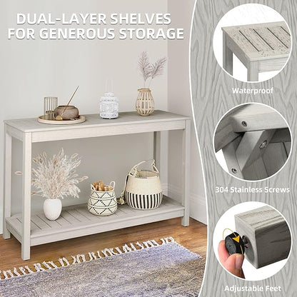 DWVO 48" Console Table, HIPS Material Indoor Outdoor Multifunctional Buffet Bar Storage Organizer with Adjustable Feet (Grey)