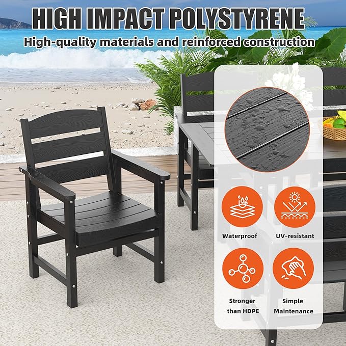 5-Piece HIPS Patio Dining Set, Outdoor Dining Table and Chairs Set with Umbrella Hole, Weatherproof Dining Table Set for 4 Person, Patio Furniture Set for Outside Deck, Black