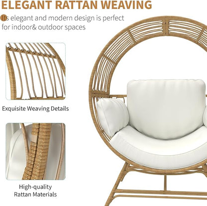 Fancyango Egg Chair Outdoor Indoor, Oversized Rattan Chair with Thicken Cushion, 350LBS Capacity Wicker Patio Lounge Chair, Basket Chair for Living Room Balcony Porch Backyard, Beige