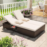 RELAX4LIFE Rattan Outdoor Patio Daybed - Wicker Double Chaise Lounge Chair w/6-Position Backrest, 2 Folding Side Trays - Photo 2