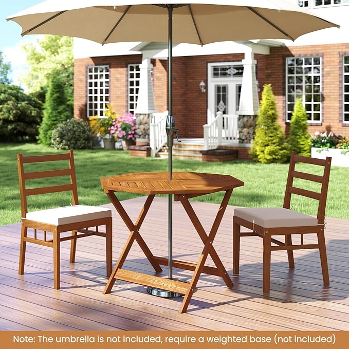 Tangkula 35.5" Octagonal Patio Dining Table, Hardwood Outdoor Bistro Table with Slatted Tabletop, 1.97" Umbrella Hole & Teak Oil Finish, Outside Table for Porch Balcony Deck Poolside Yard