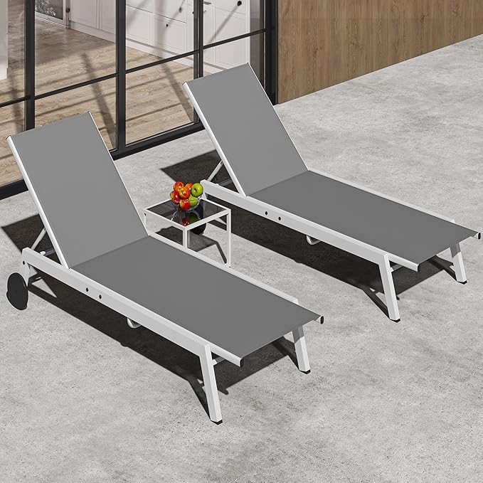 YITAHOME Outdoor Chaise Lounge Chairs Set of 3, Pool Loungers with Side Table, 5-Position Adjustable Backrest - Photo 1