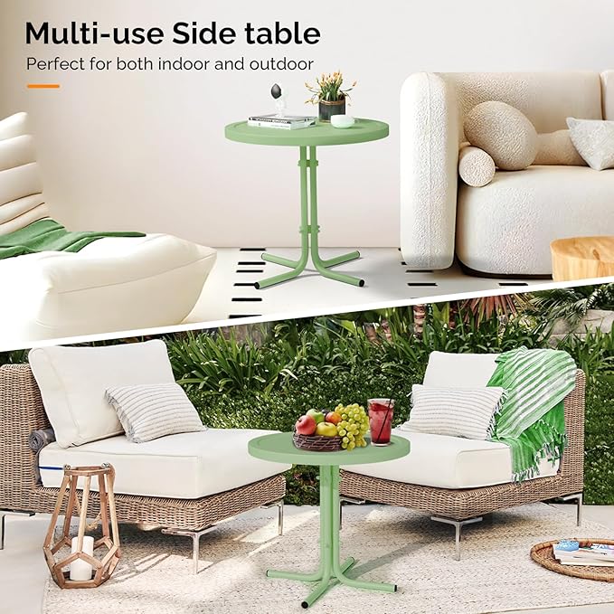 VINGLI Outdoor Side Table, Round Metal Patio Side Table End Table for Garden, Balcony, Porch and Living Room (Key Lime)
